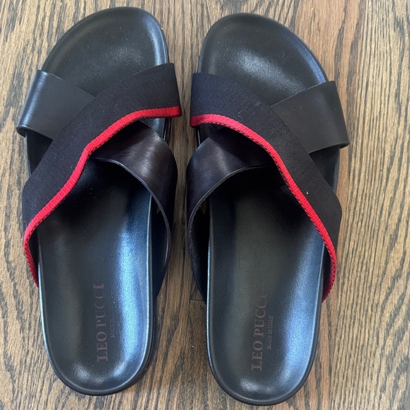 Leo Pucci Mens Black and Red Slide Sandals